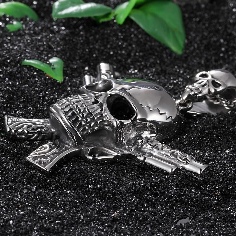 New Male Costume Accessory Stainless Steel High Quality Gun&Skull Cool Pendant Necklace Punk Gothic Biker Jewelry-Necklace Pendant-Rossny