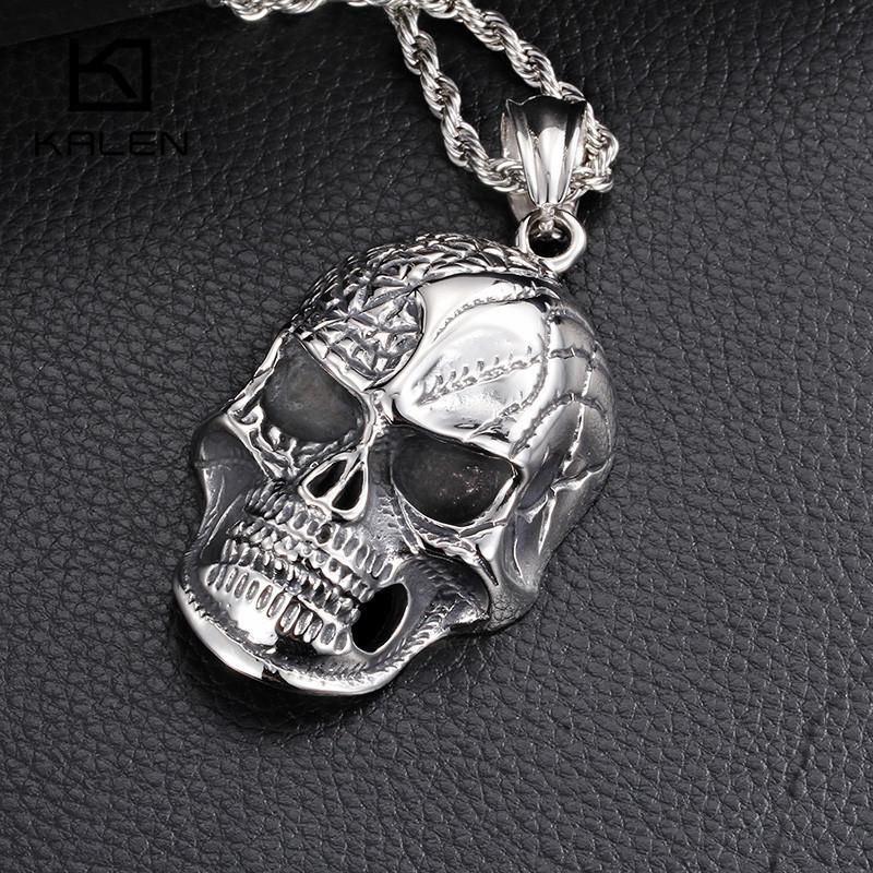 Huge Heavy Skull Polishing Stainless Steel Pendant Necklace Charm-Necklace Pendant-Rossny