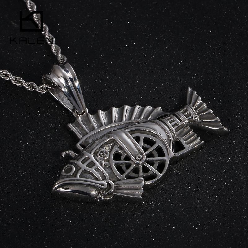 Punk Gothic Stainless Steel Chain Jewelry Necklace For Men Charms Statement Animal Fish Pendant Necklace Homme Collier-Necklace Pendant-Rossny