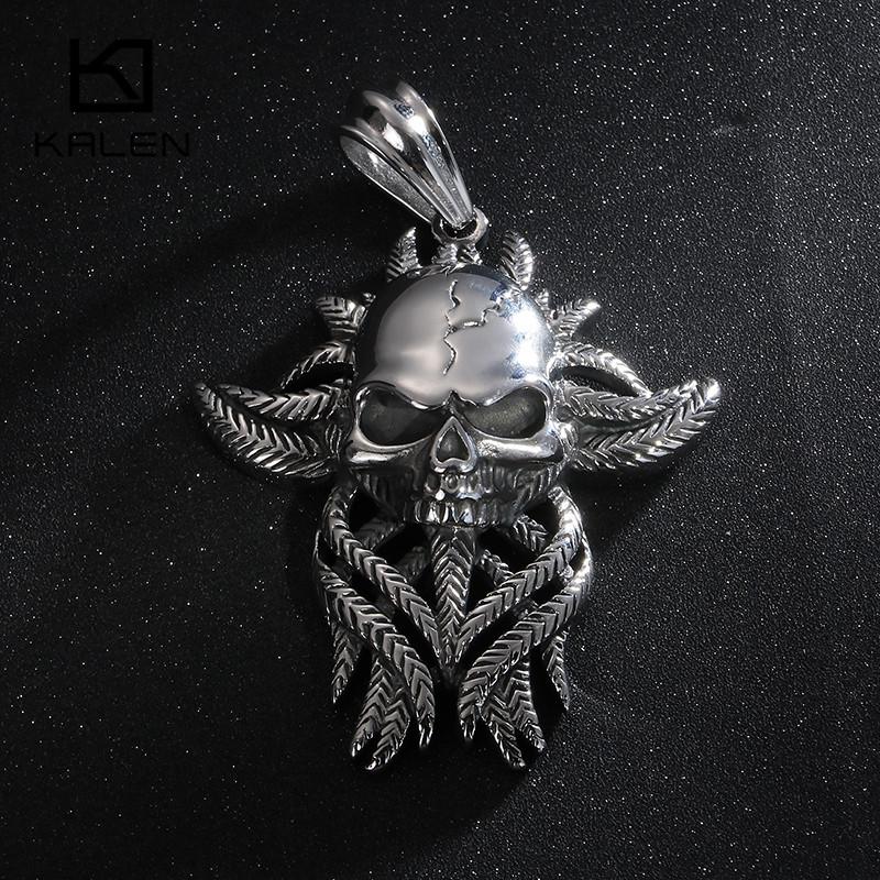 Punk Charm Choker Gothic Stainless Steel Skull Leaf Chain Necklace Pendant Jewelry Gifts-Necklace Pendant-Rossny