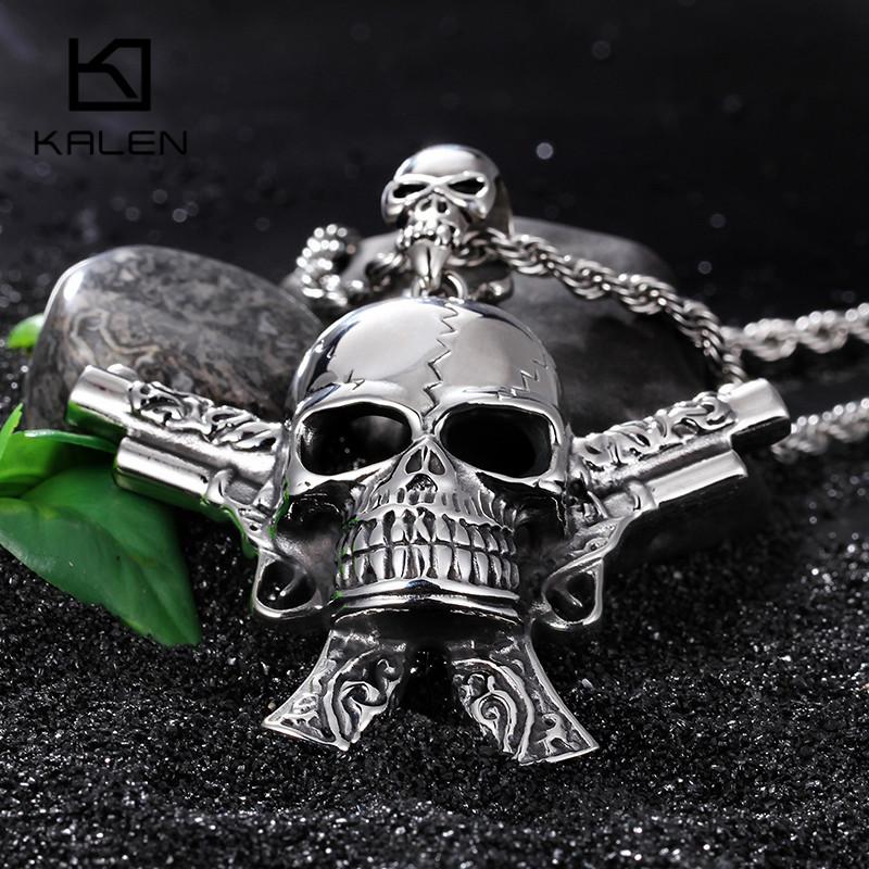 New Male Costume Accessory Stainless Steel High Quality Gun&Skull Cool Pendant Necklace Punk Gothic Biker Jewelry-Necklace Pendant-Rossny