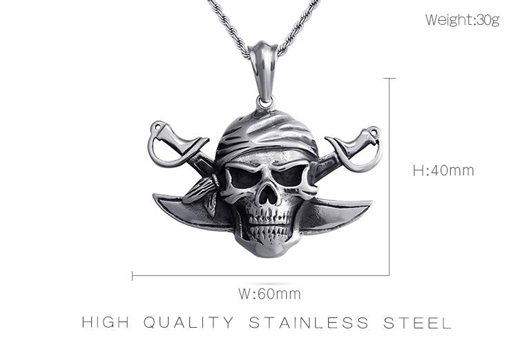 Viking Pirate Skull Stainless Steel Pendant Necklace Jewelry-Necklace Pendant-Rossny