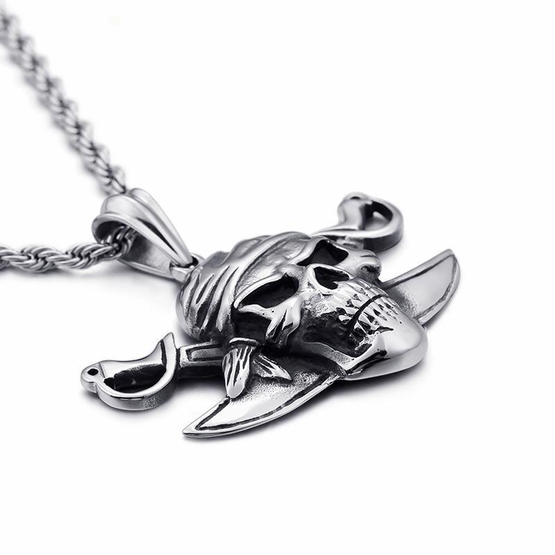 Viking Pirate Skull Stainless Steel Pendant Necklace Jewelry-Necklace Pendant-Rossny