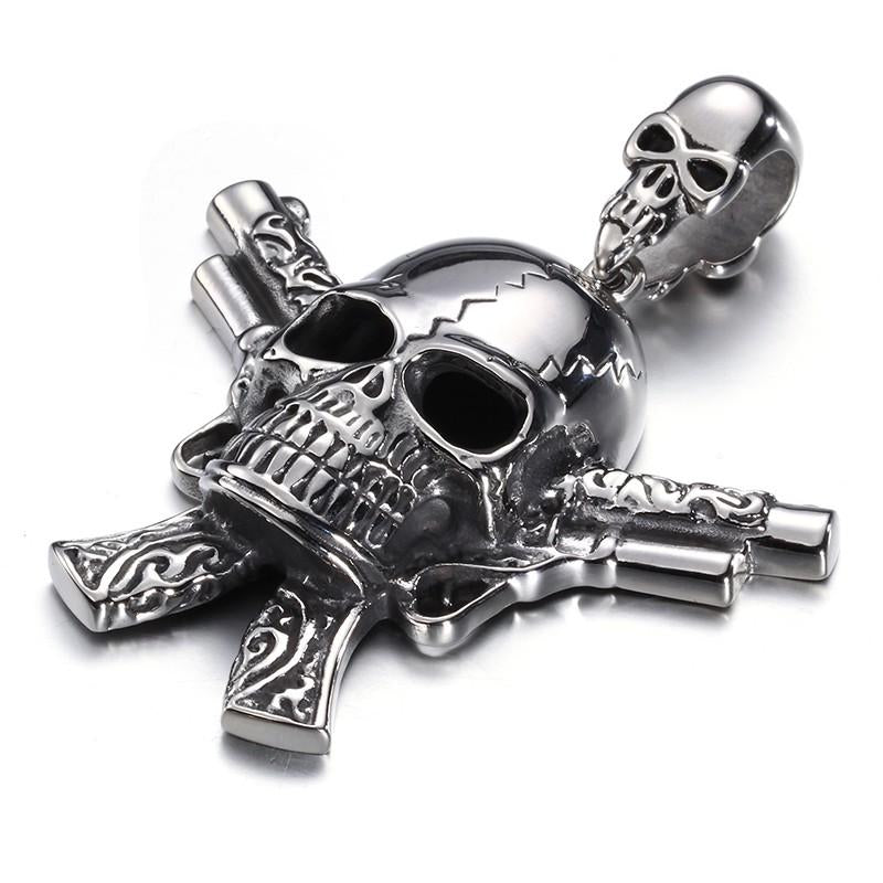 New Male Costume Accessory Stainless Steel High Quality Gun&Skull Cool Pendant Necklace Punk Gothic Biker Jewelry-Necklace Pendant-Rossny