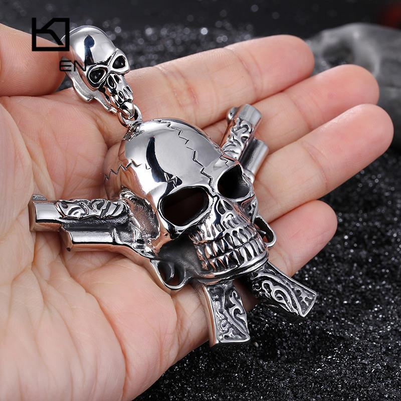 New Male Costume Accessory Stainless Steel High Quality Gun&Skull Cool Pendant Necklace Punk Gothic Biker Jewelry-Necklace Pendant-Rossny