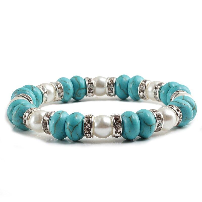 Turquoise Bracelets Rhinestone Circle Elastic Bracelet Yoga Fitness Charm Jewelry-Bracelet-Rossny