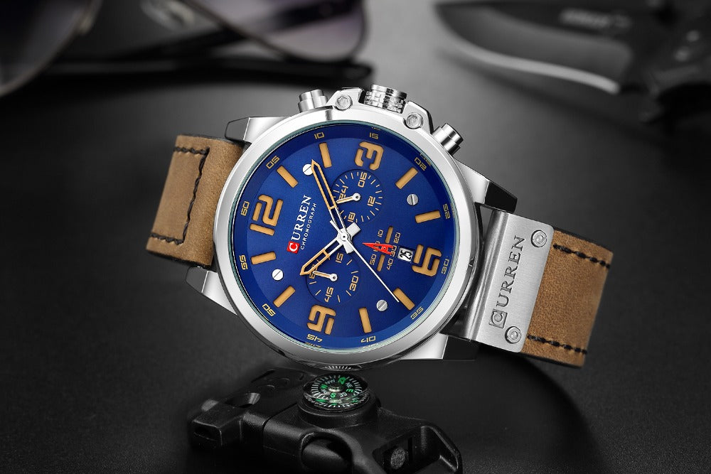 YSYH Men Watch Luxury Mens Quartz Wristwatches Male Leather Military Date Sport Watches