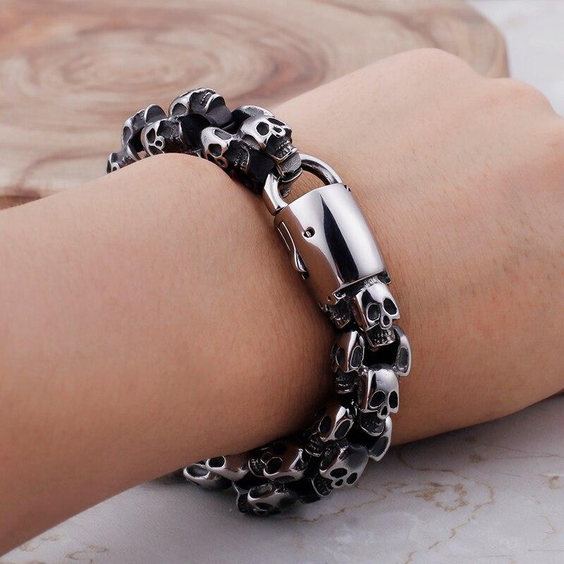 Punk Stainless Steel Shiny Skull Skeleton Bracelet-Bracelets-Rossny