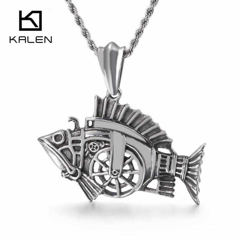 Punk Gothic Stainless Steel Chain Jewelry Necklace For Men Charms Statement Animal Fish Pendant Necklace Homme Collier-Necklace Pendant-Rossny