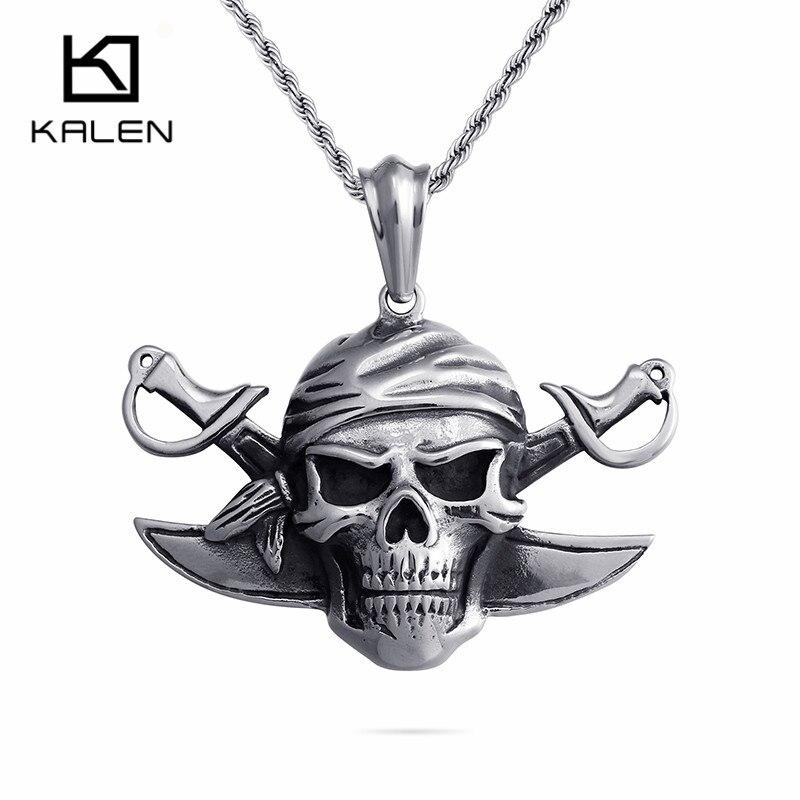 Viking Pirate Skull Stainless Steel Pendant Necklace Jewelry-Necklace Pendant-Rossny