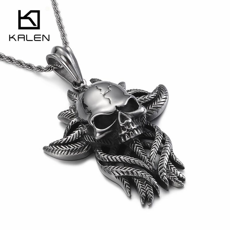 Punk Charm Choker Gothic Stainless Steel Skull Leaf Chain Necklace Pendant Jewelry Gifts-Necklace Pendant-Rossny