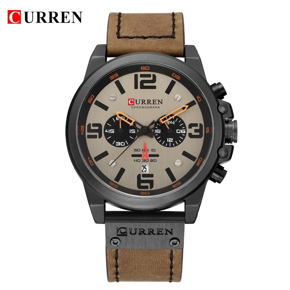 YSYH Men Watch Luxury Mens Quartz Wristwatches Male Leather Military Date Sport Watches