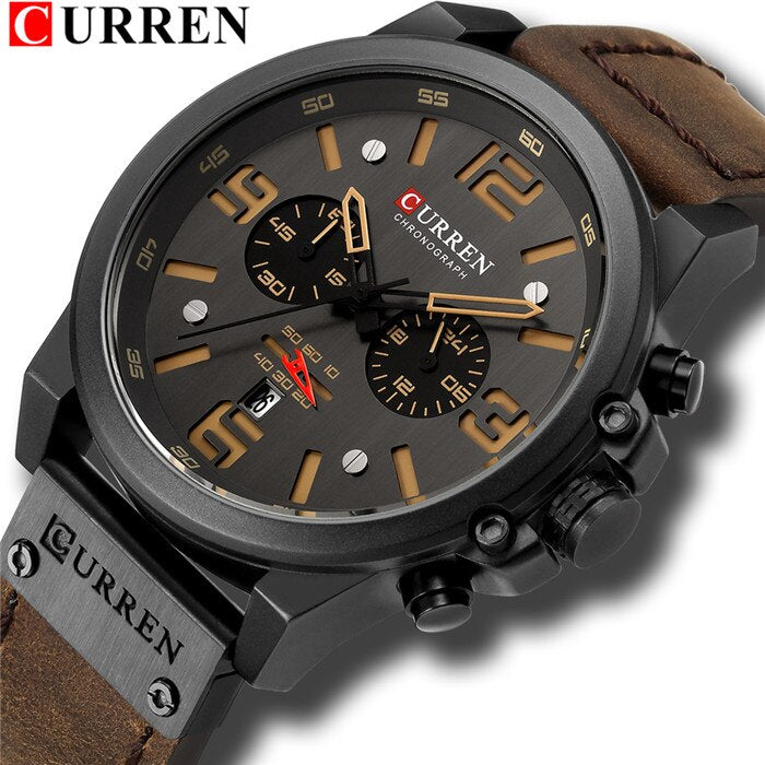 YSYH Men Watch Luxury Mens Quartz Wristwatches Male Leather Military Date Sport Watches