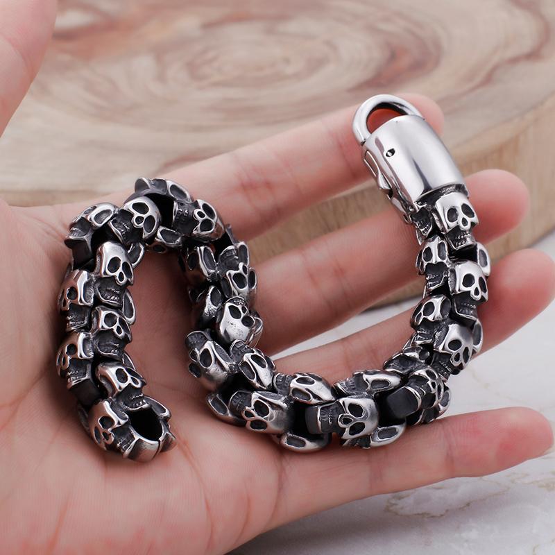 Punk Stainless Steel Shiny Skull Skeleton Bracelet-Bracelets-Rossny