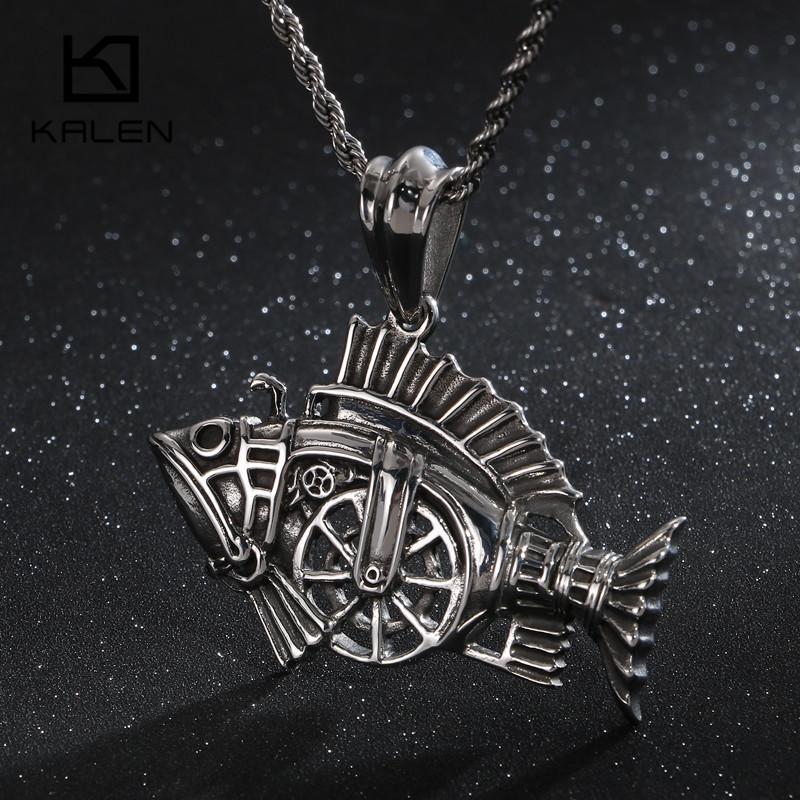 Punk Gothic Stainless Steel Chain Jewelry Necklace For Men Charms Statement Animal Fish Pendant Necklace Homme Collier-Necklace Pendant-Rossny