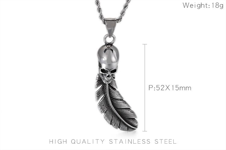 Stainless Steel Leaf Fashion Chain Feather Skull Necklace Pendant For men Jewelry Punk Charm Choker Gothic Gifts-Necklace Pendant-Rossny