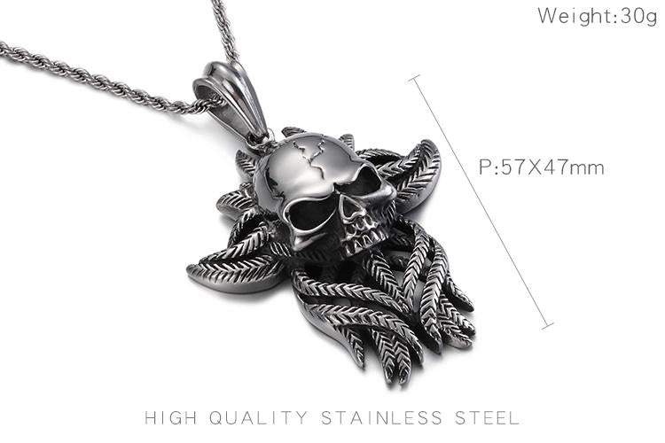 Punk Charm Choker Gothic Stainless Steel Skull Leaf Chain Necklace Pendant Jewelry Gifts-Necklace Pendant-Rossny