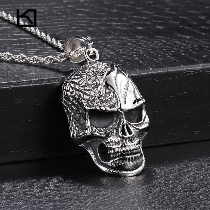 Huge Heavy Skull Polishing Stainless Steel Pendant Necklace Charm-Necklace Pendant-Rossny