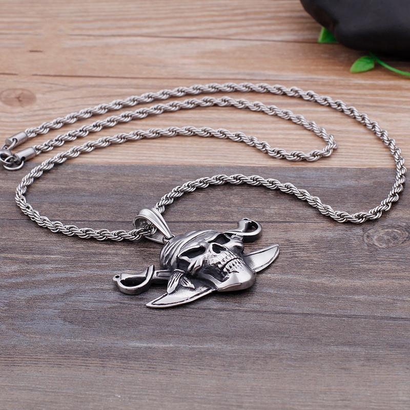 Viking Pirate Skull Stainless Steel Pendant Necklace Jewelry-Necklace Pendant-Rossny