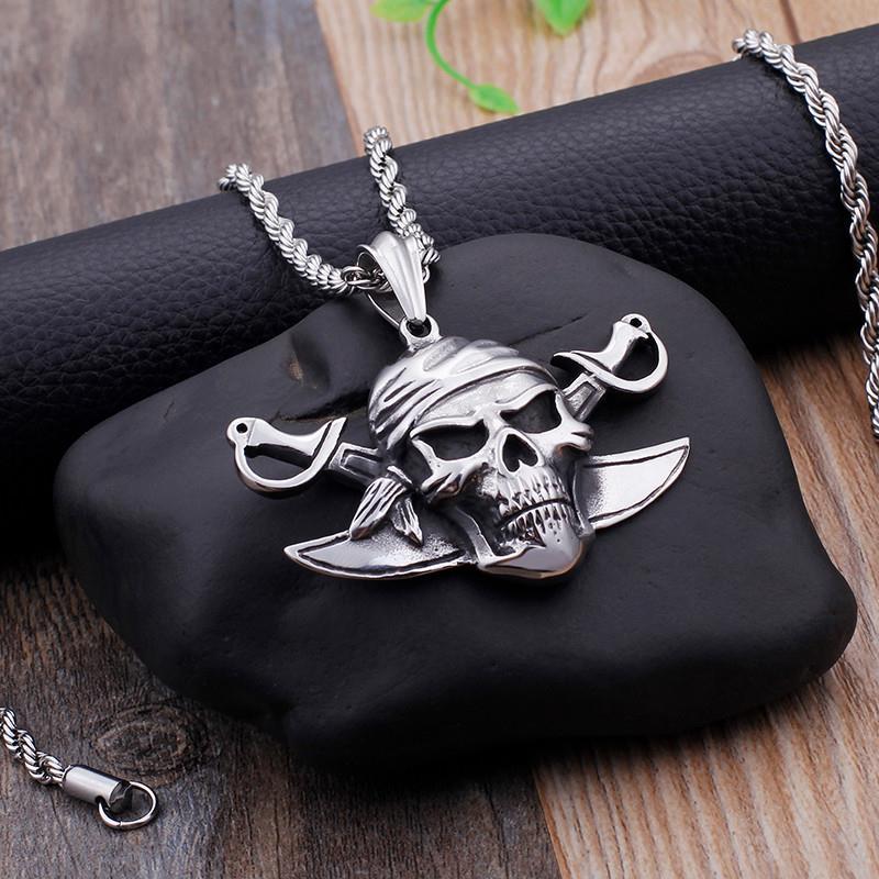 Viking Pirate Skull Stainless Steel Pendant Necklace Jewelry-Necklace Pendant-Rossny