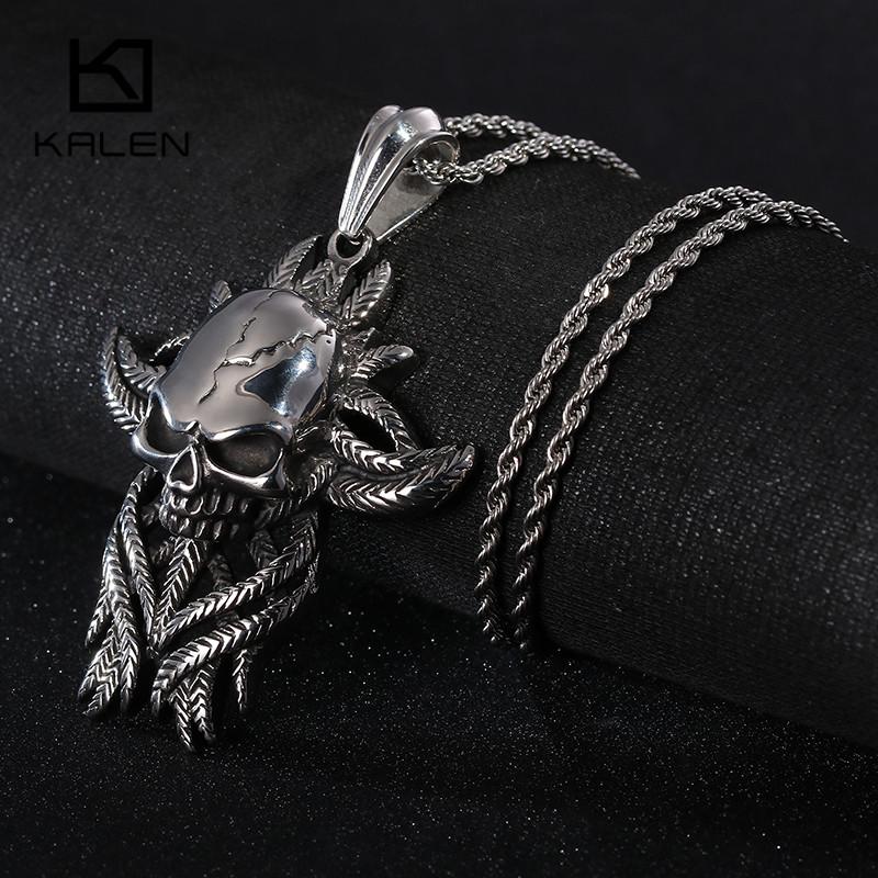 Punk Charm Choker Gothic Stainless Steel Skull Leaf Chain Necklace Pendant Jewelry Gifts-Necklace Pendant-Rossny