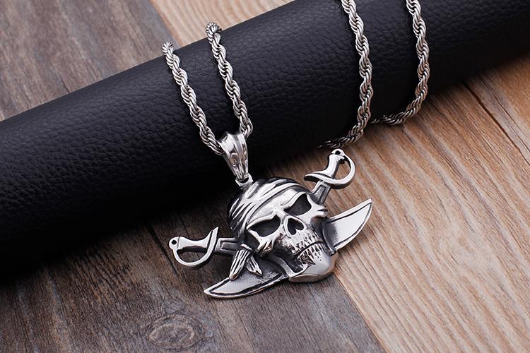 Viking Pirate Skull Stainless Steel Pendant Necklace Jewelry-Necklace Pendant-Rossny