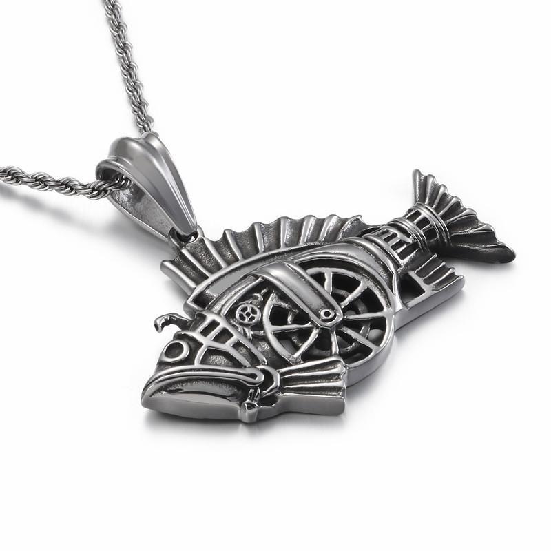 Punk Gothic Stainless Steel Chain Jewelry Necklace For Men Charms Statement Animal Fish Pendant Necklace Homme Collier-Necklace Pendant-Rossny