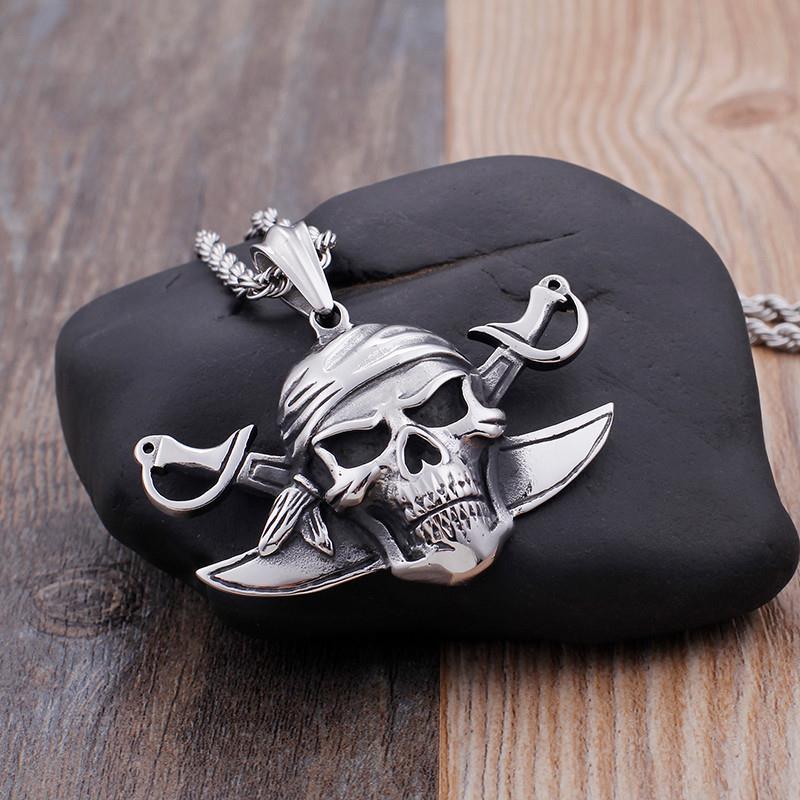 Viking Pirate Skull Stainless Steel Pendant Necklace Jewelry-Necklace Pendant-Rossny