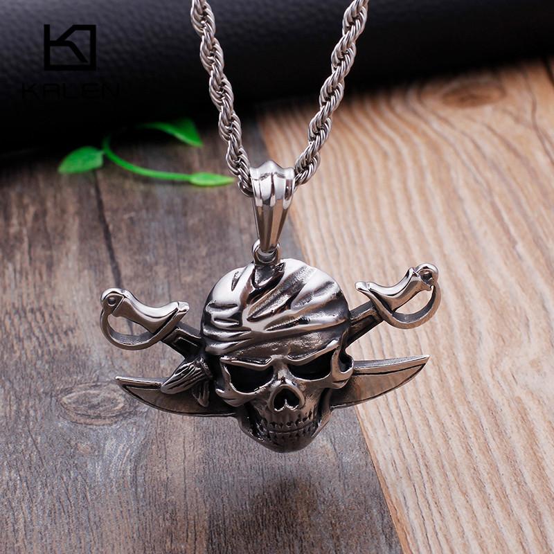 Viking Pirate Skull Stainless Steel Pendant Necklace Jewelry-Necklace Pendant-Rossny